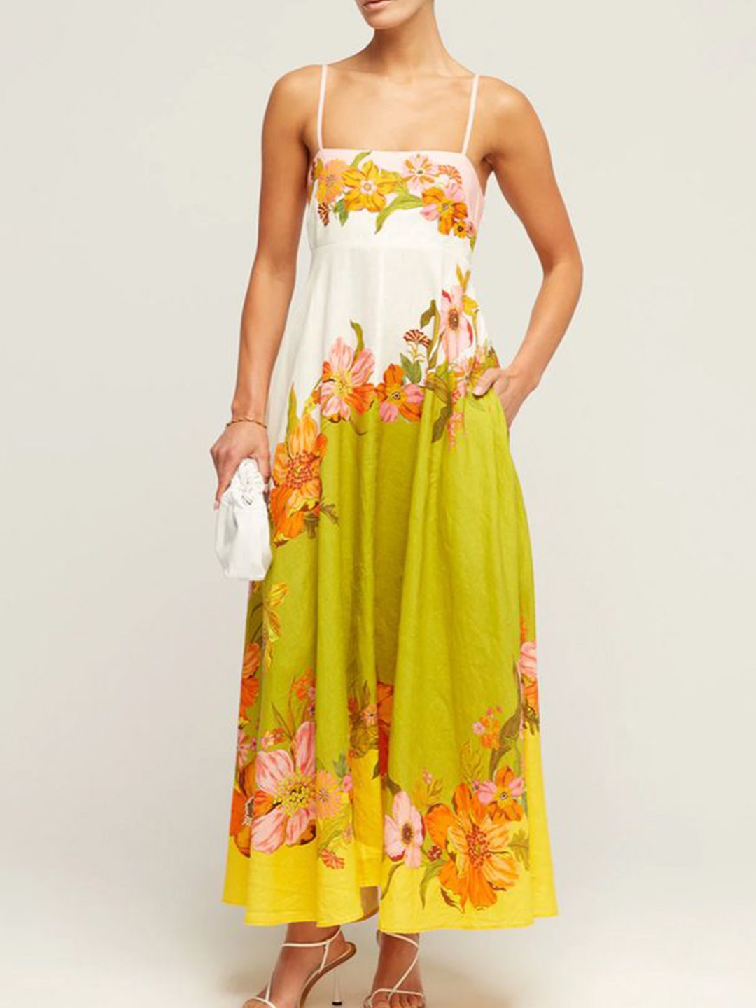 

StyleCast x Revolte Shoulder Strap A-Line Floral Midi Dress, Yellow