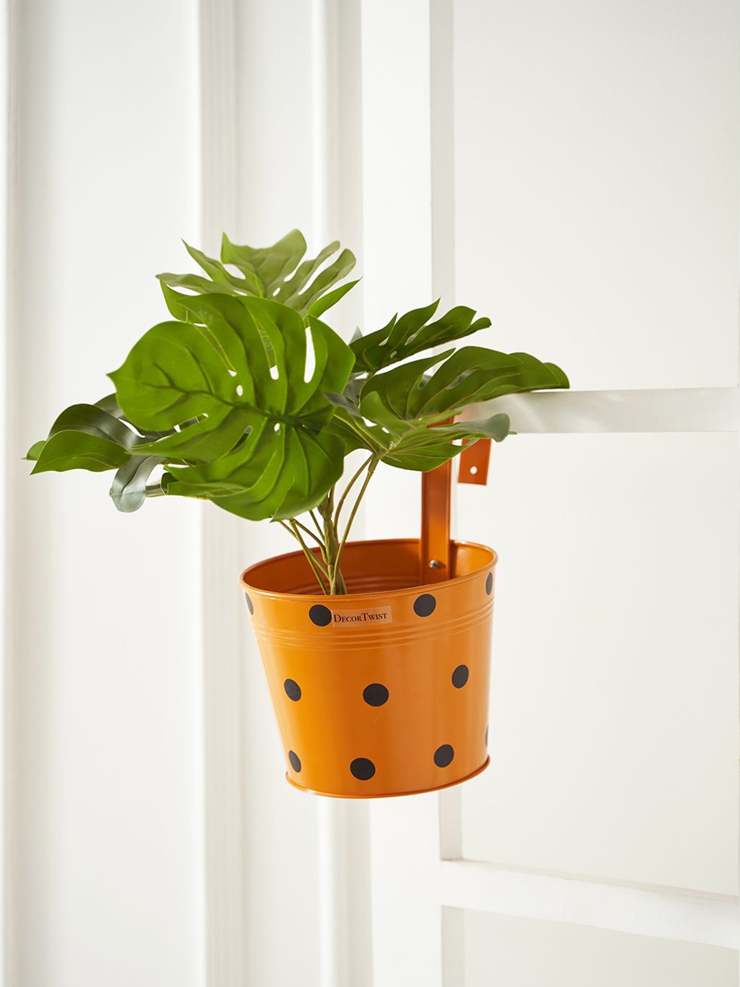 

DecorTwist Metal Hanging Dotted Railing Planter, Orange