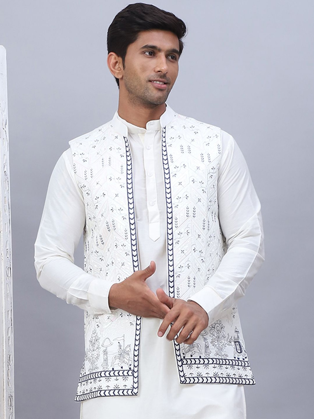 

Jompers Embroidered Nehru Jackets, White