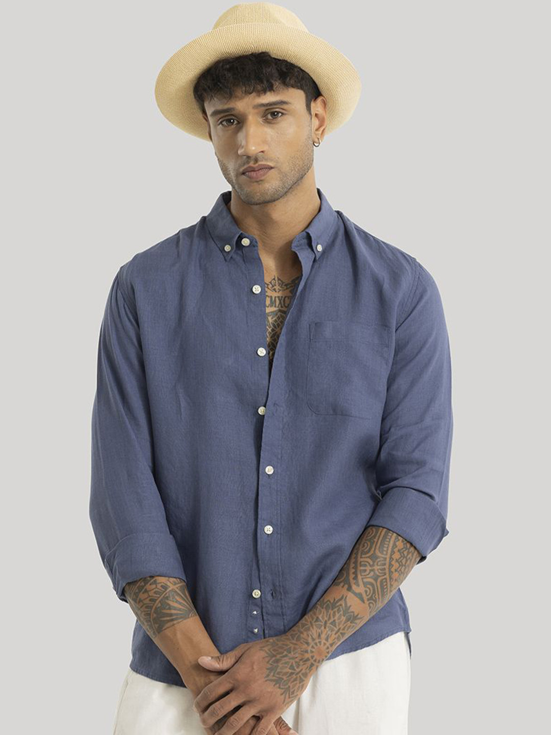 

Snitch Men Smart Slim Fit Solid Button-Down Collar Casual Shirt, Blue