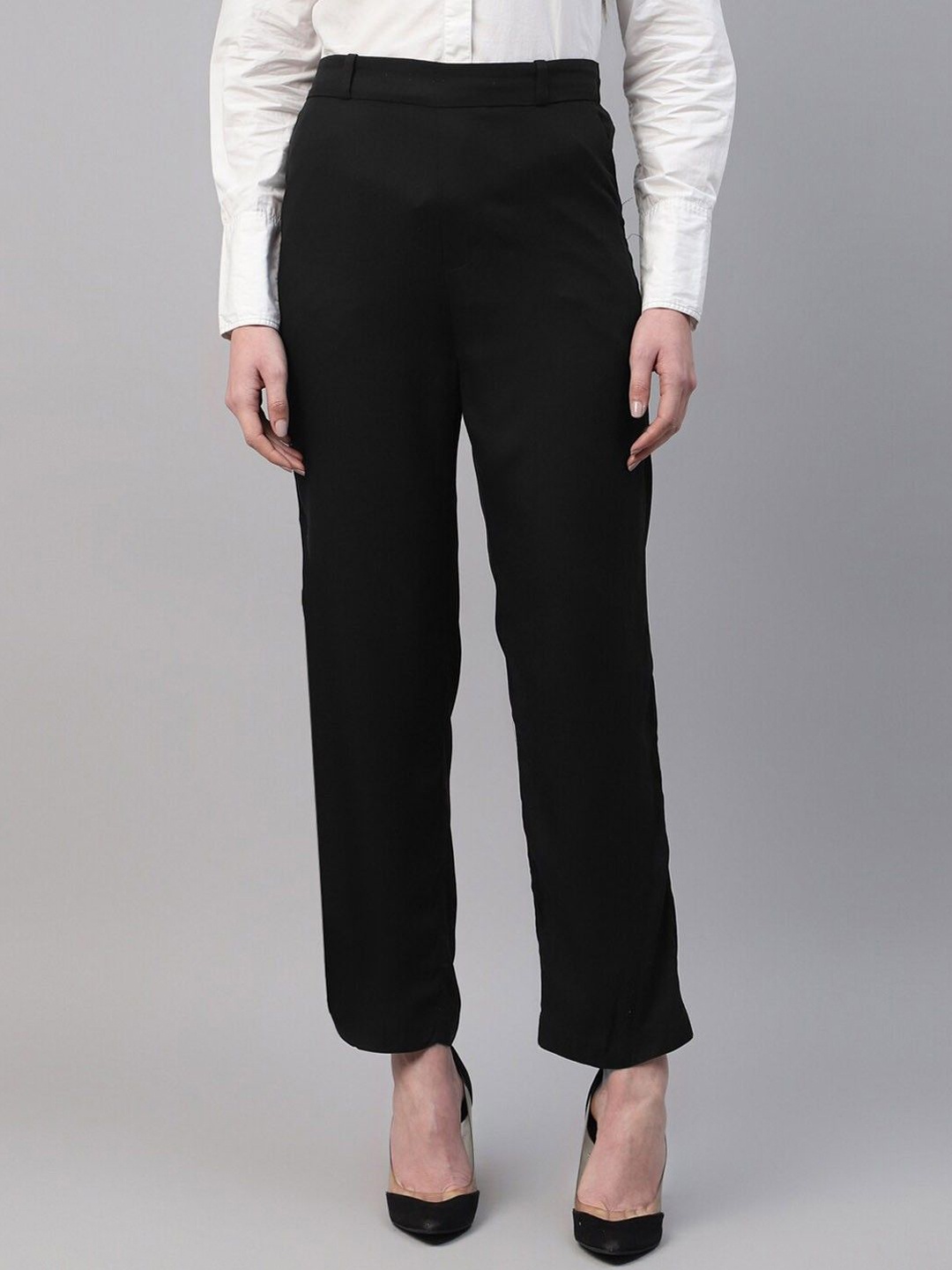 

English Navy Women Relaxed Slim Fit High-Rise Parallel Trousers, Black
