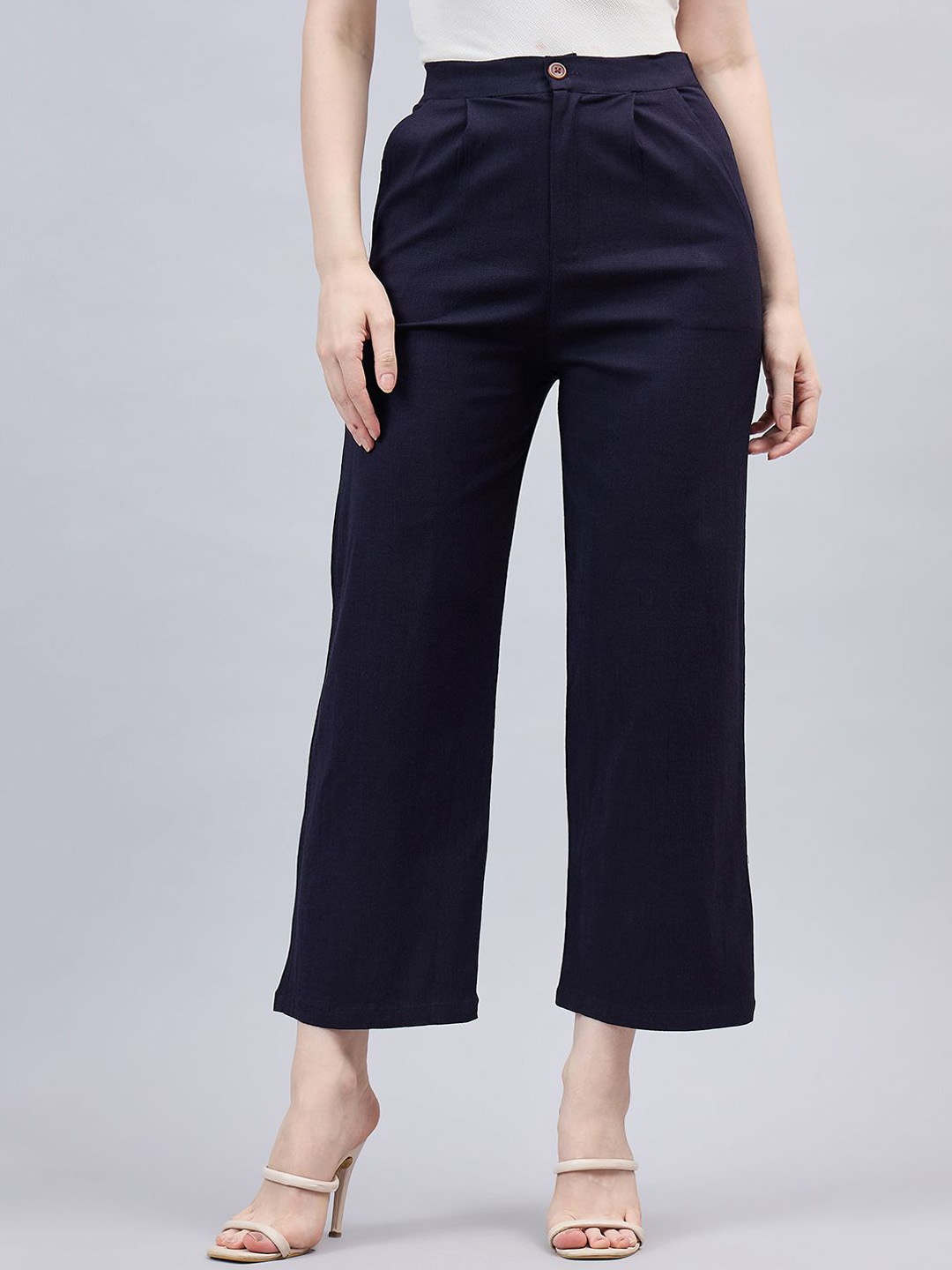 

THE PAJAMA FACTORY Women Smart High-Rise Parallel Trousers, Navy blue