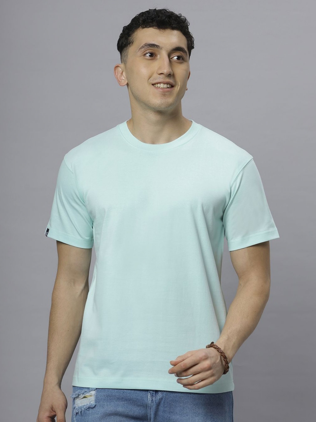 

Hence Men Solid Round Neck Cotton Oversized T-Shirt, Sea green