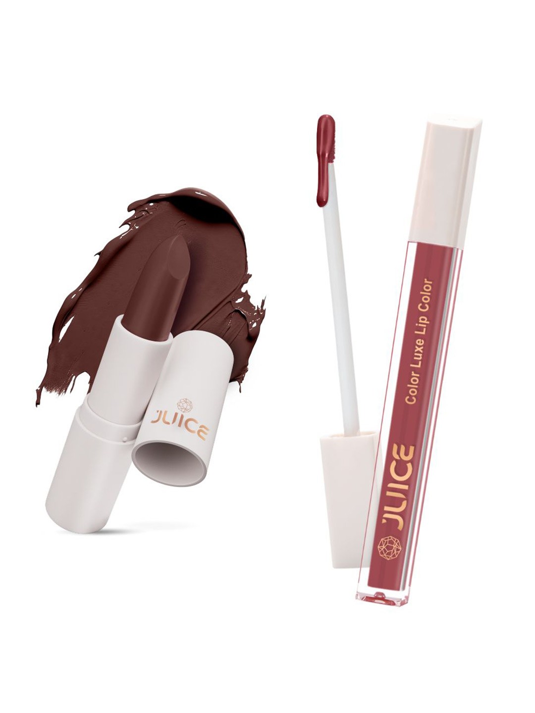 

JUICE Set of Color Luxe Lip Color 2.5ml & Kiss Sensation Lipstick 4g - Shade M18 & M01, Brown