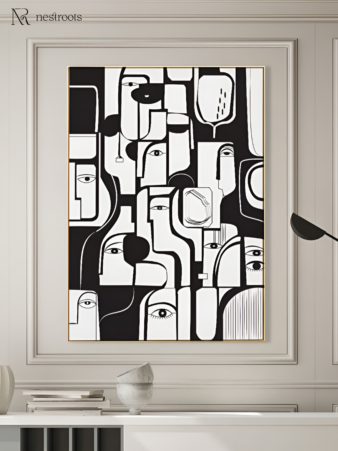 

nestroots Ink Stains and Daydreams White & Black Canvas Abstract Painting Wall Art
