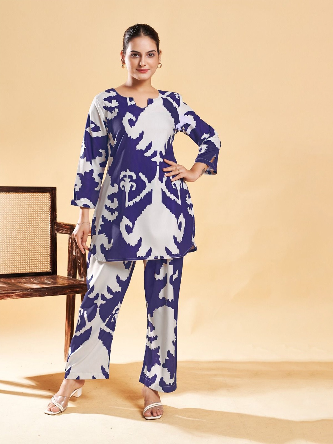 

ANAMSA Printed Tunic With Trousers, Blue