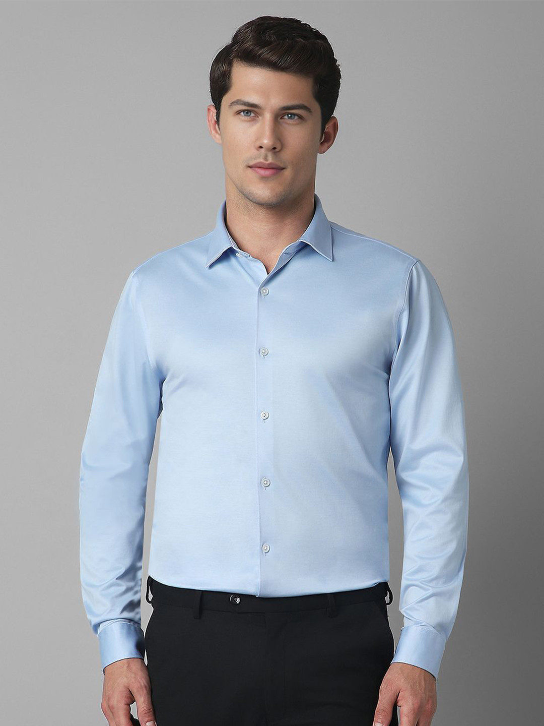 

Louis Philippe Men Spread Collar Solid Cotton Slim Fit Formal Shirt, Blue
