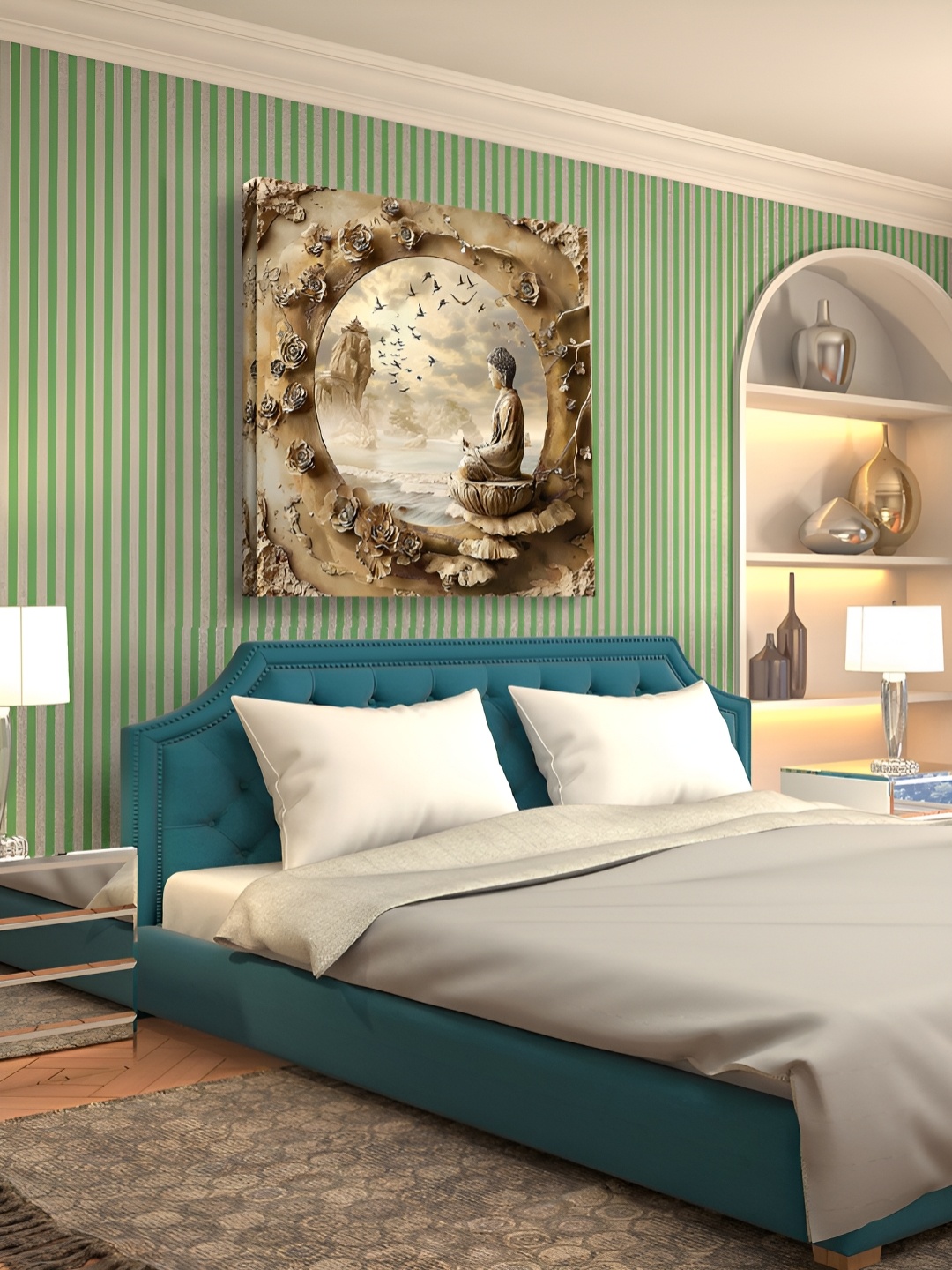 

OLIVE TREE Beige & Black Religious Wooden Framed Canvas Painting Wall Art