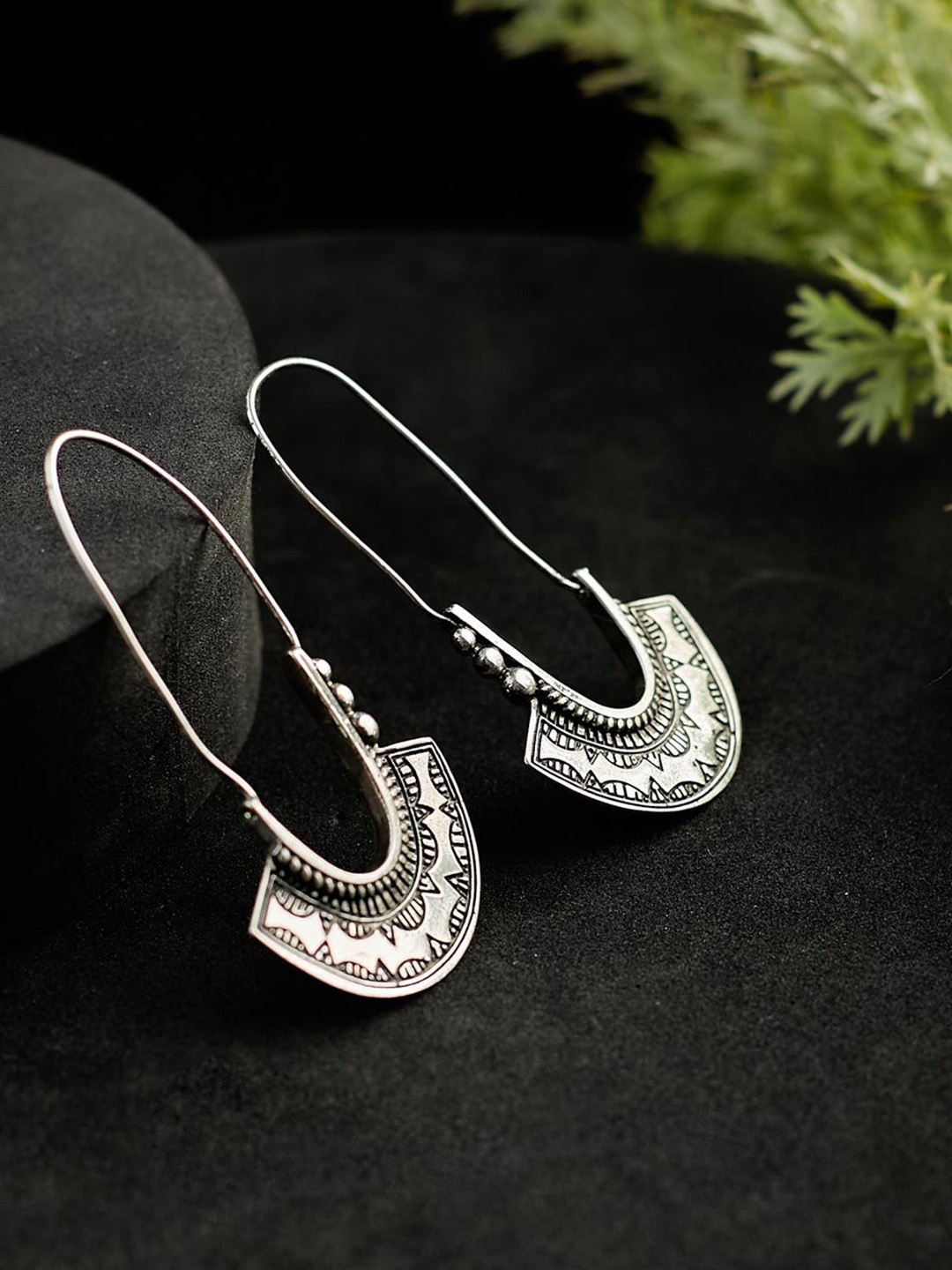 

Fabindia Silver Contemporary Dangler Hoop Earrings