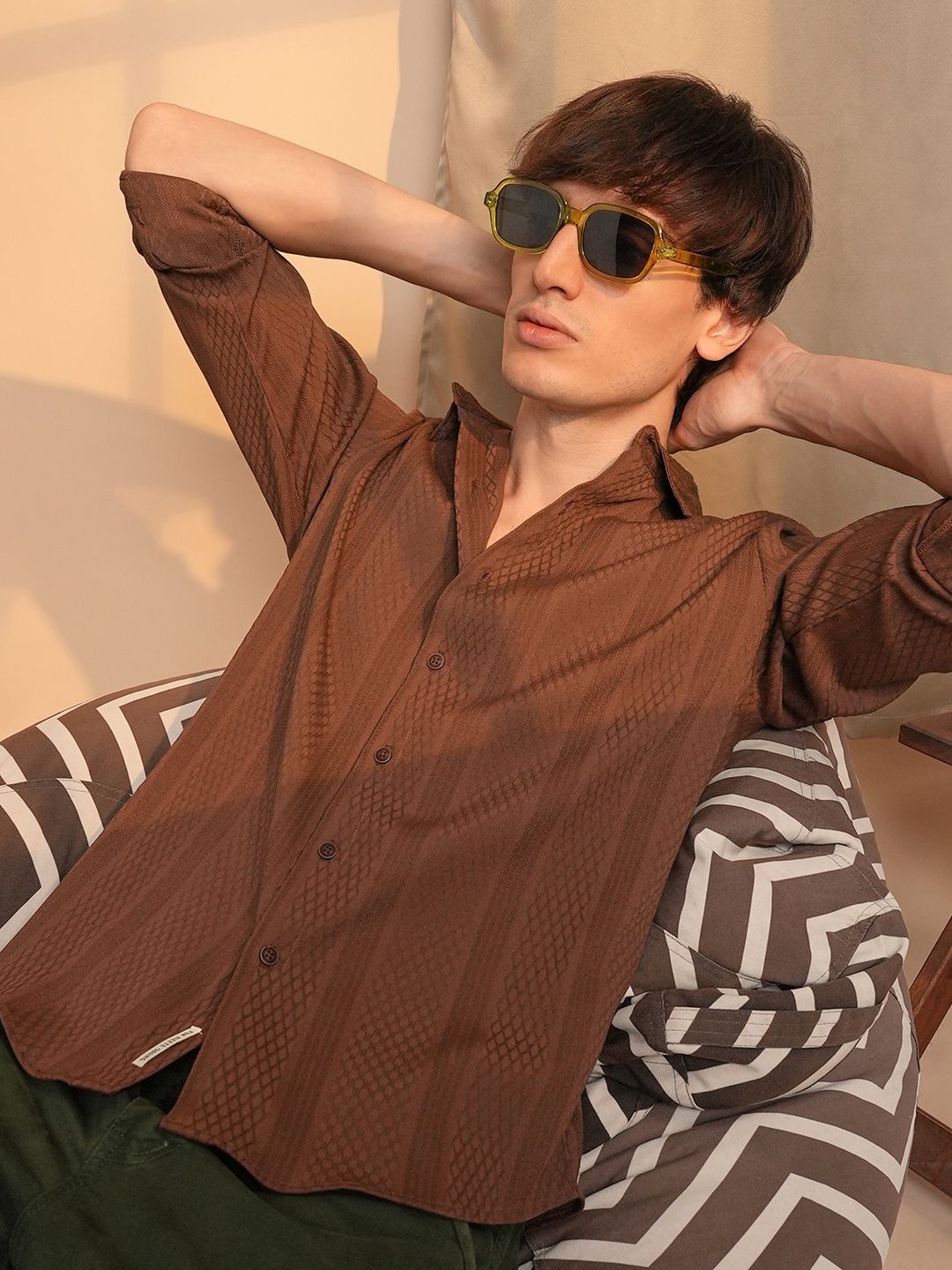 

Campus Sutra Men Comfort Self Design Opaque Casual Shirt, Brown