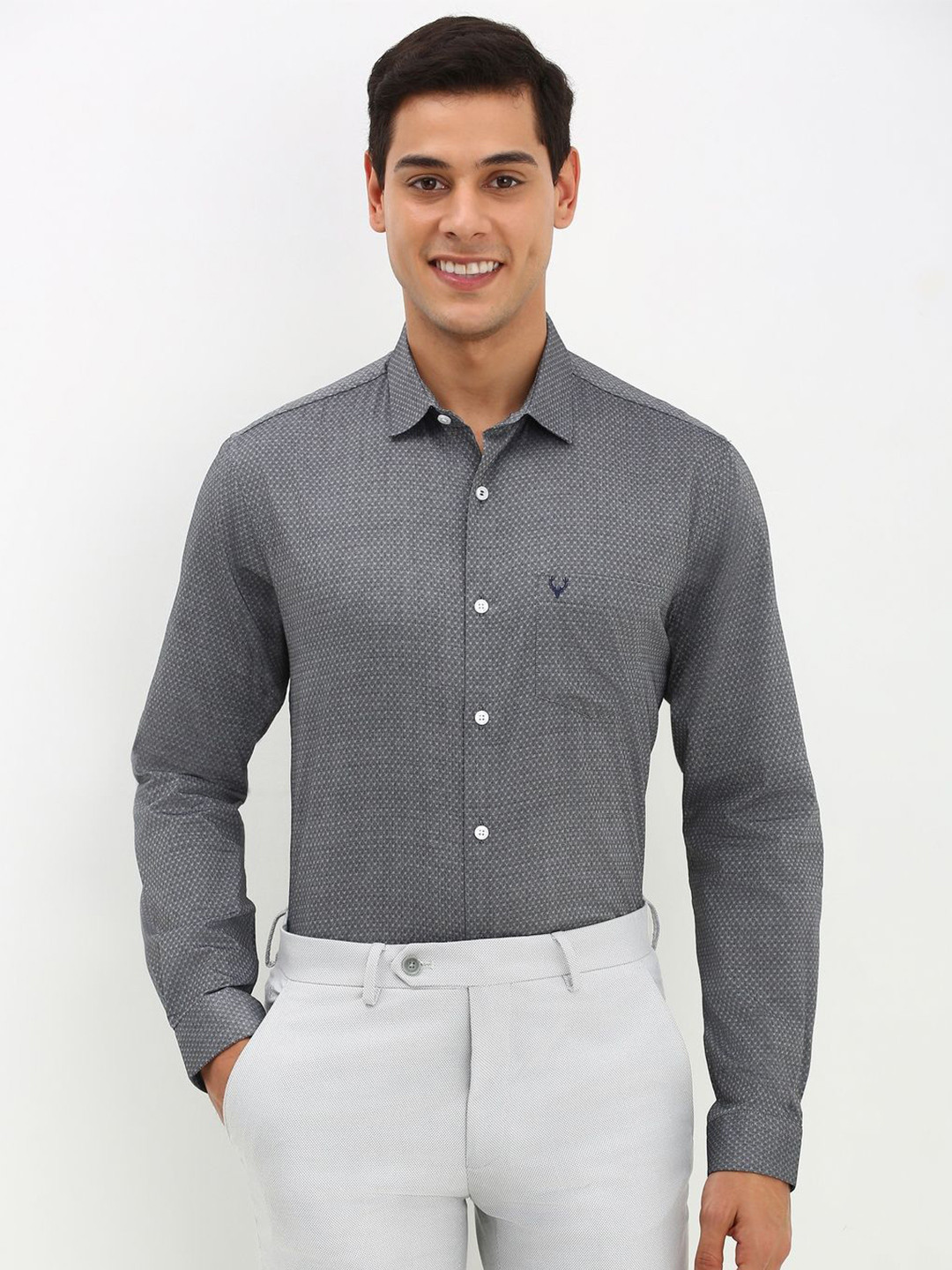 

Allen Solly Men Spread Collar Micro Ditsy Printed Cotton Slim Fit Formal Shirt, Grey