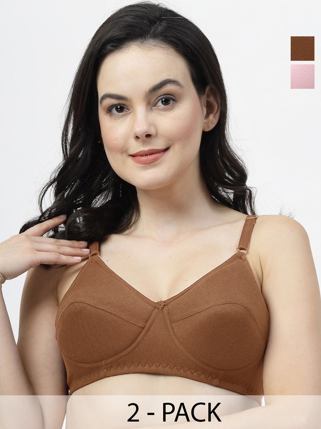 

SHYAM SONS FLAIR Pack Of 2 Full Coverage Lightly Padded Bra ManviFoam-Pink-Brown