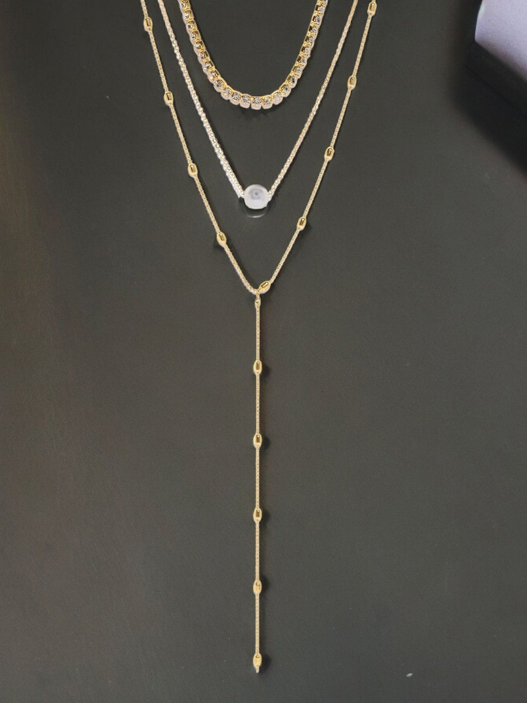 

fabula Crystal Studded & Pearls Beaded Layered Necklace, Gold