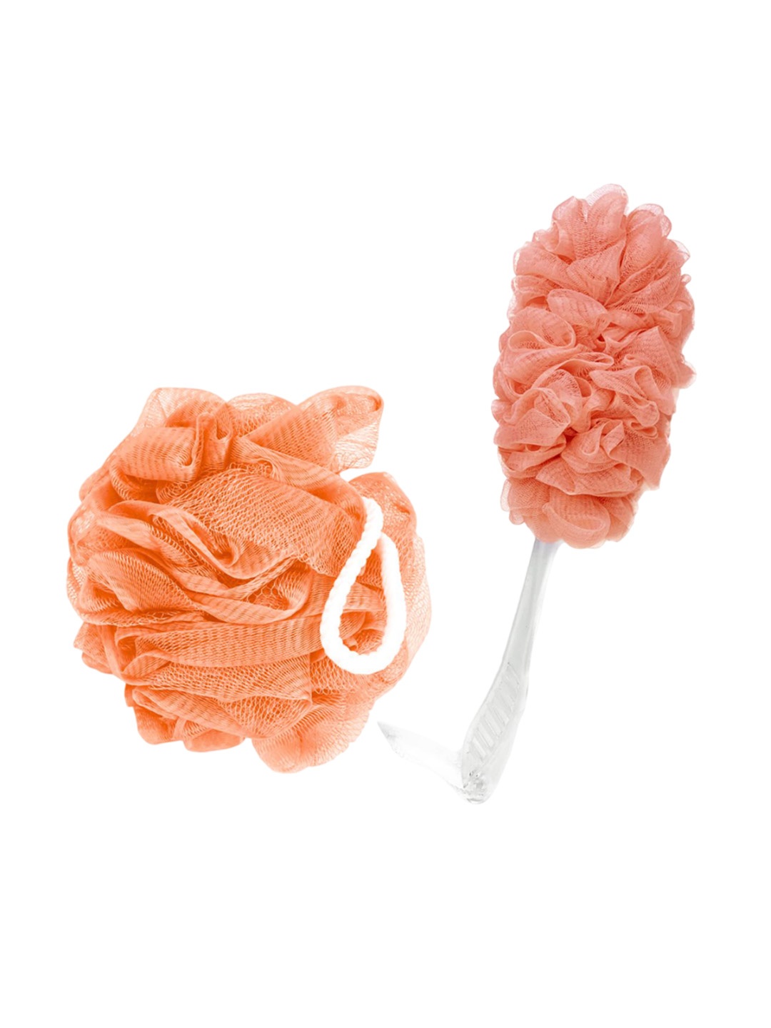 

CareDone Set Of 2 Round Loofah & Long Loofah With Handle, Orange