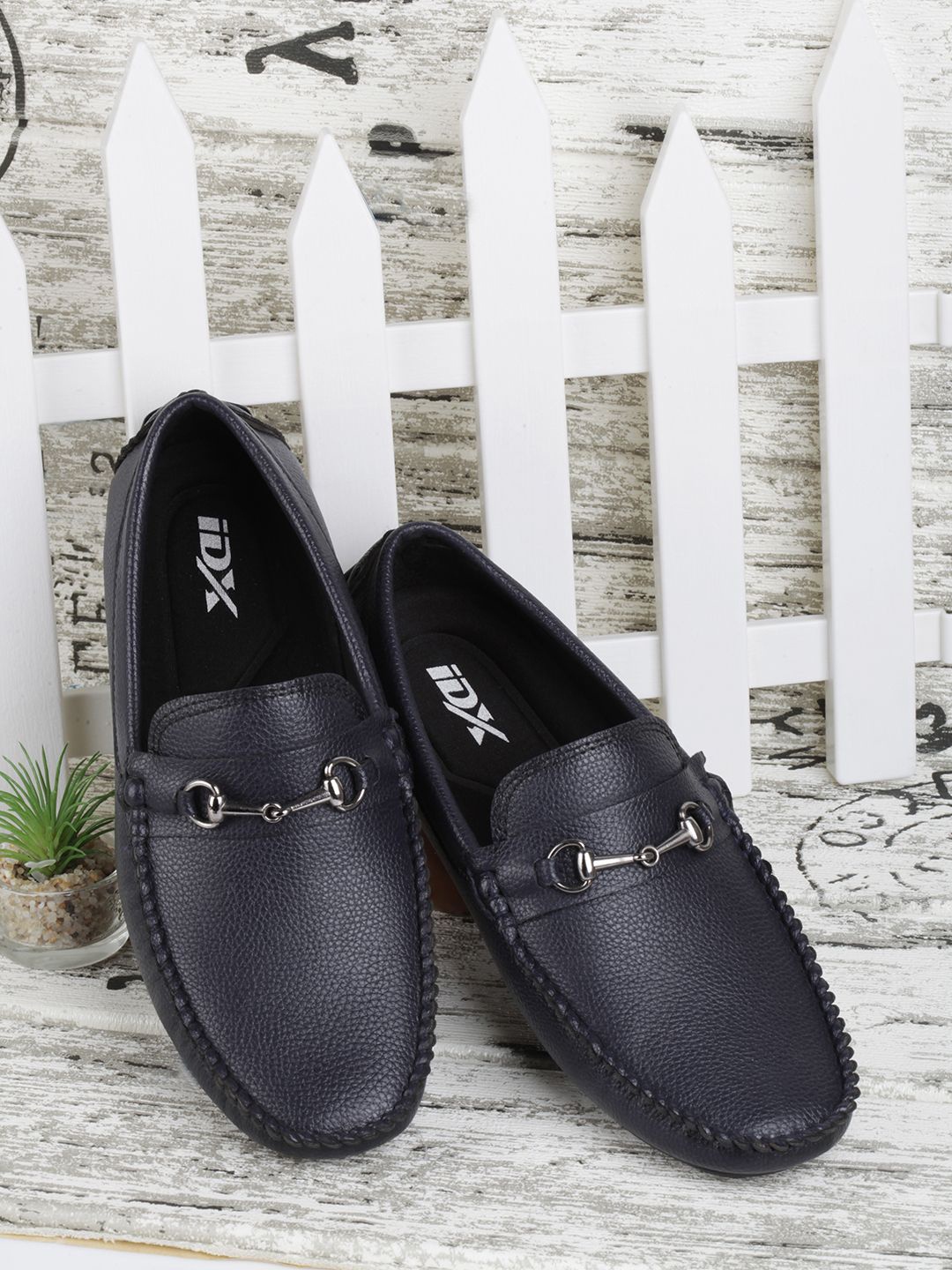 

ID Men Round Toe Slip On Driving Shoes With Buckles, Navy blue