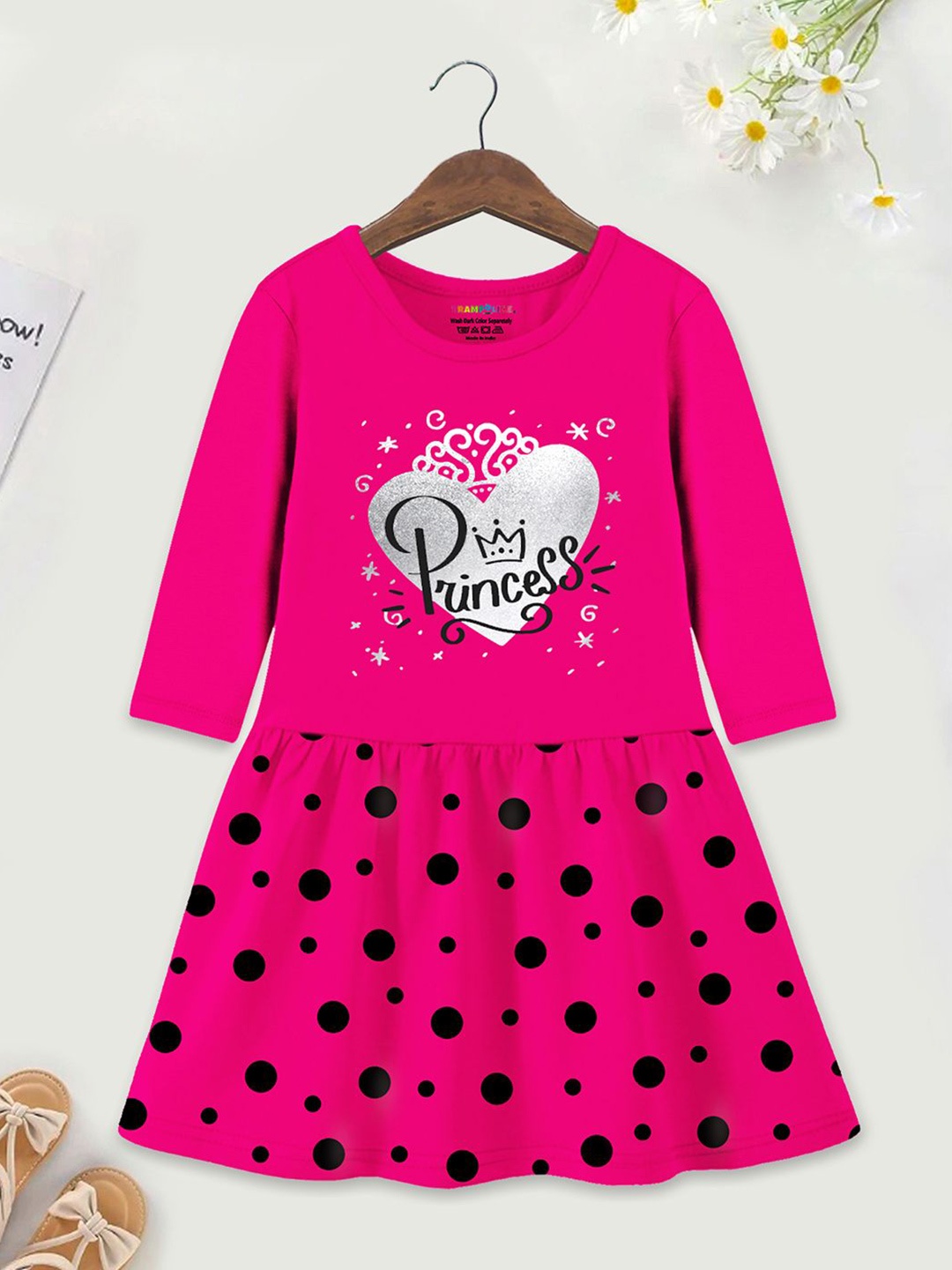 

YK X Trampoline Girls Polka Dot Printed Fit & Flare Dress, Pink