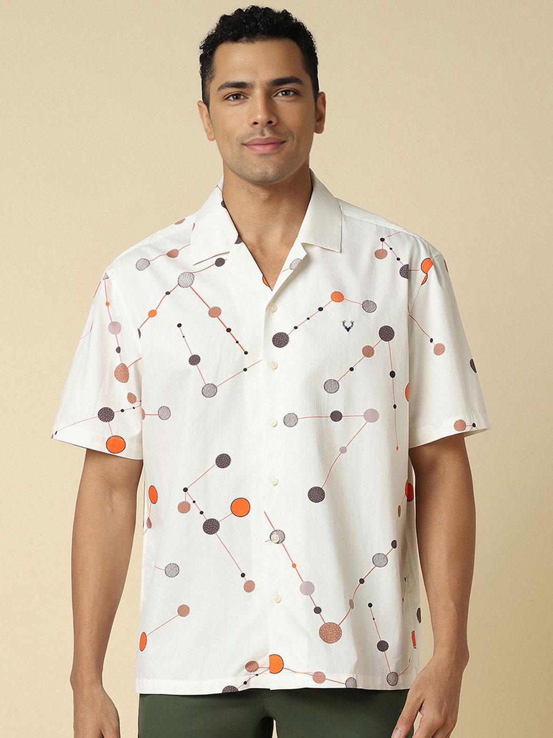 

Allen Solly Men Classic Cuban Collar Abstract Printed Cotton Casual Shirt, Cream