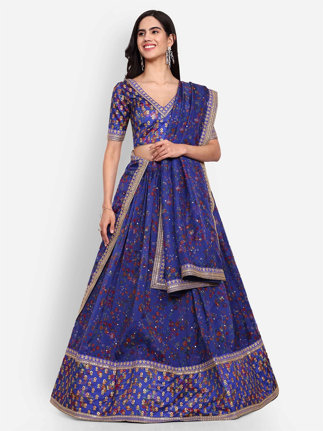 

FABPIXEL Embroidered Zardozi Semi-Stitched Lehenga & Unstitched Blouse With Dupatta, Blue