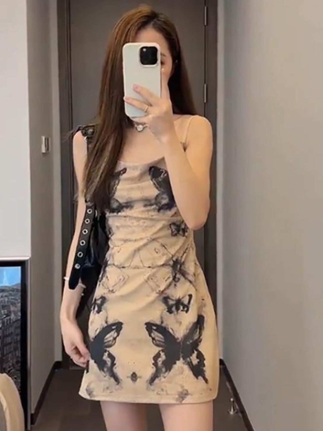 

StyleCast x Revolte Printed Sleeveless Bodycon Mini Dress, Beige