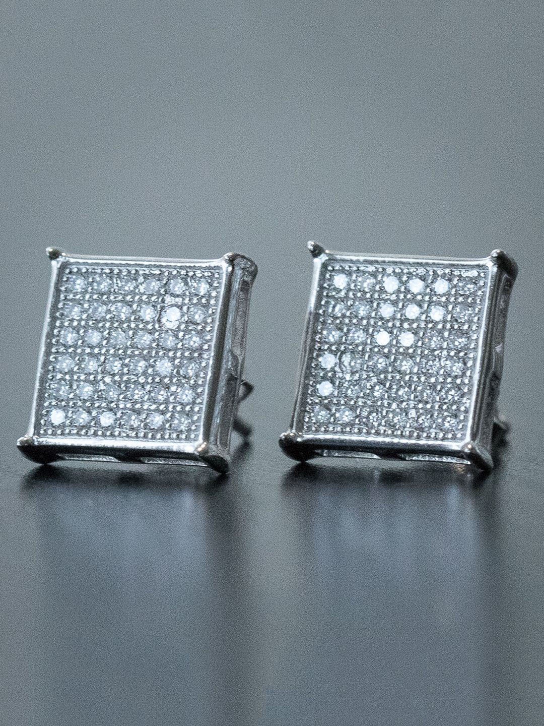 

KRENOZ Men Sterling Silver Cubic Zirconia Square Studs