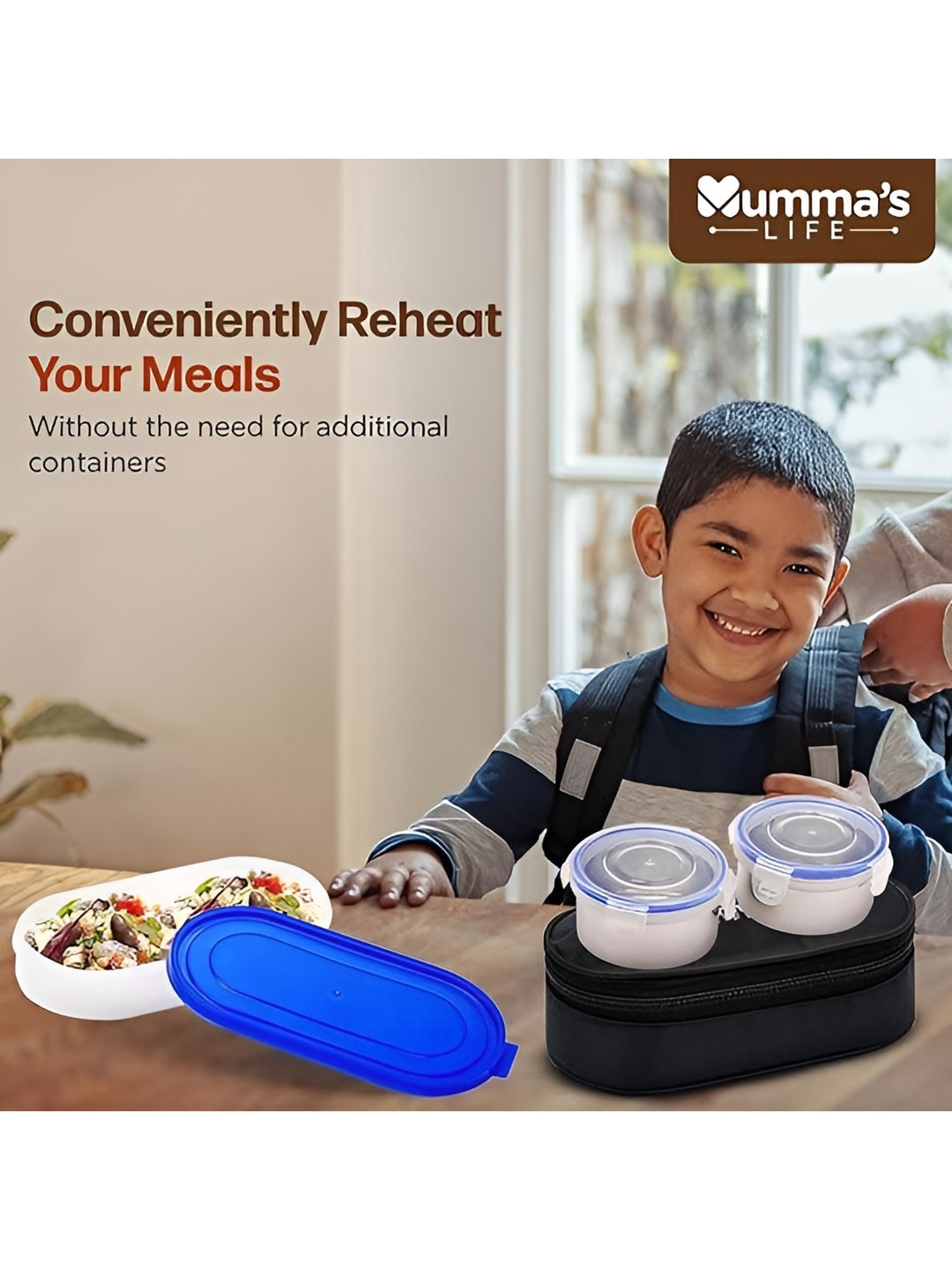 

Mumma's LIFE Black & Transparent 5 Pieces Stainless Steel Lunch Box 280 ml
