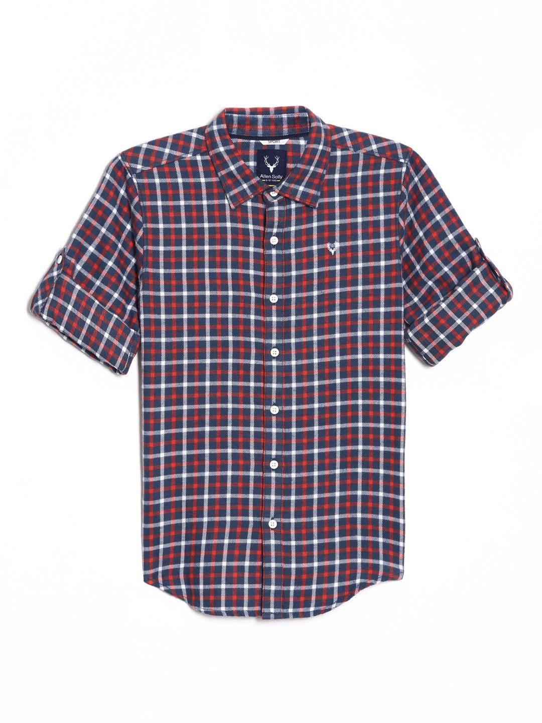 

Allen Solly Junior Boys Spread Collar Tartan Checked Cotton Slim Fit Casual Shirt, Navy blue