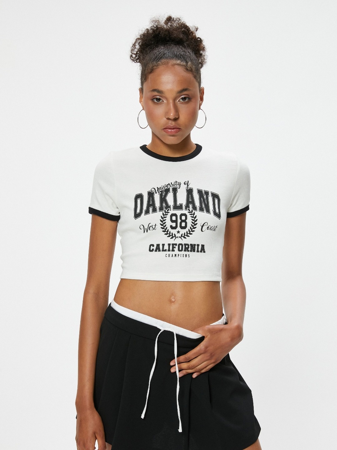 

Koton Women Varsity Printed Round Neck Cotton Slim Fit T-Shirt, Off white