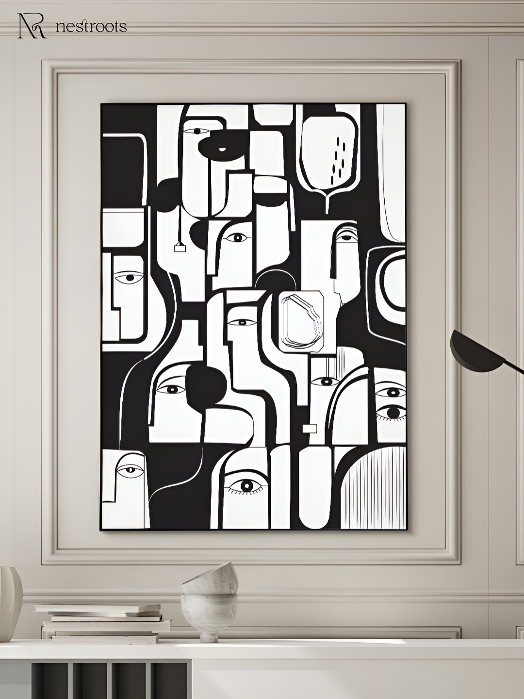 

nestroots Black & White Stains and Daydreams Canvas Framed Painting Wall Art