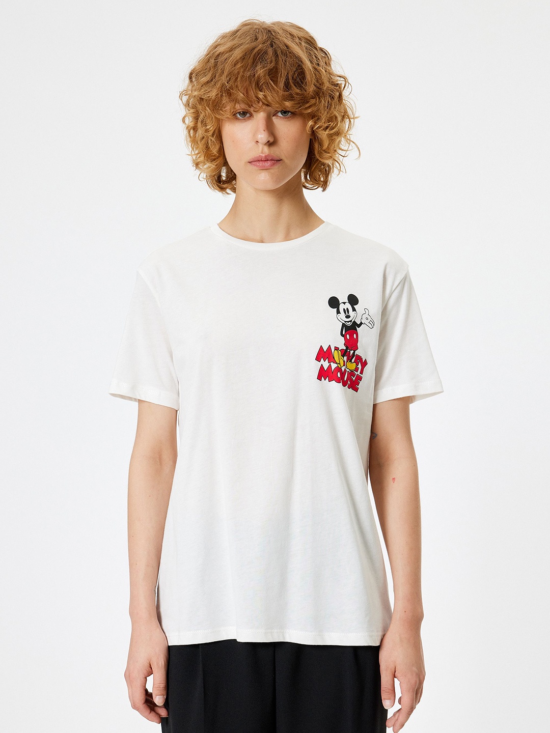 

Koton Women Graphic Printed Round Neck Cotton Oversized T-Shirt, Off white