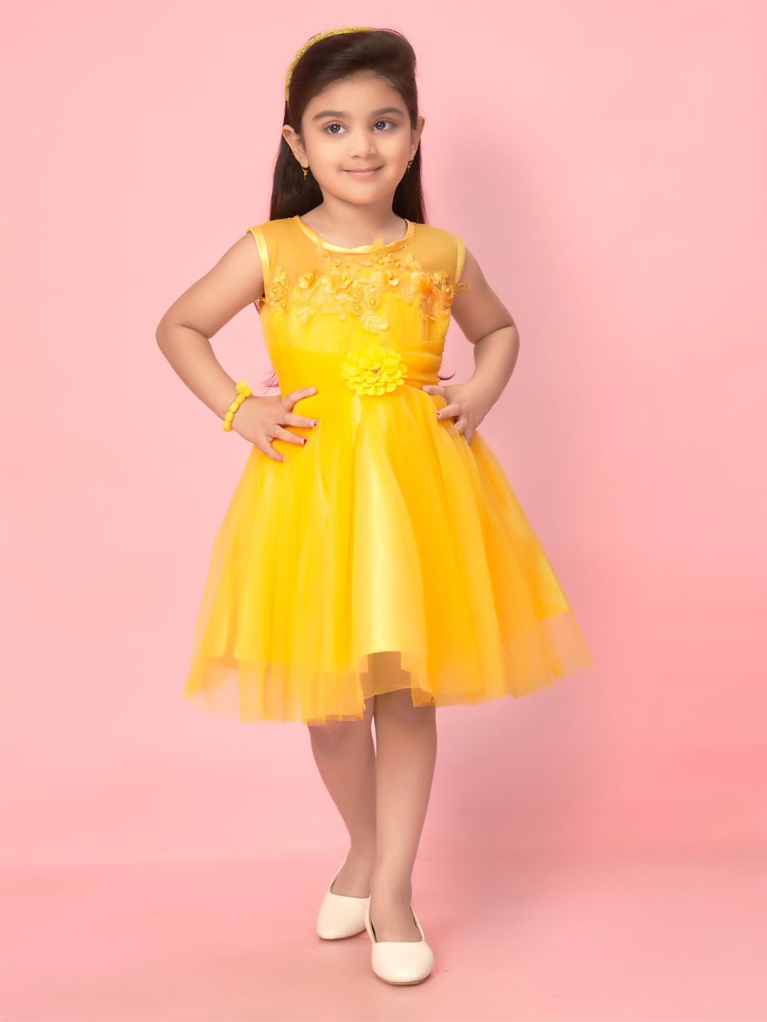 

BAESD Girls Net Fit & Flare Dress, Yellow