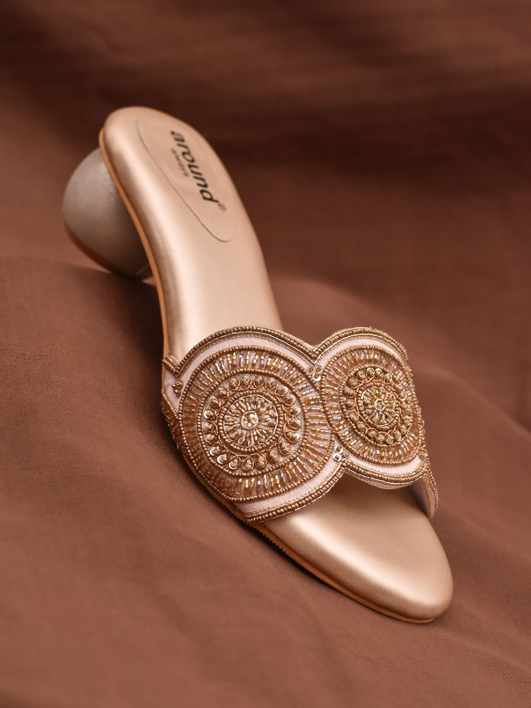 

Around Always Women Embellished Ethnic Block Sandals, Gold