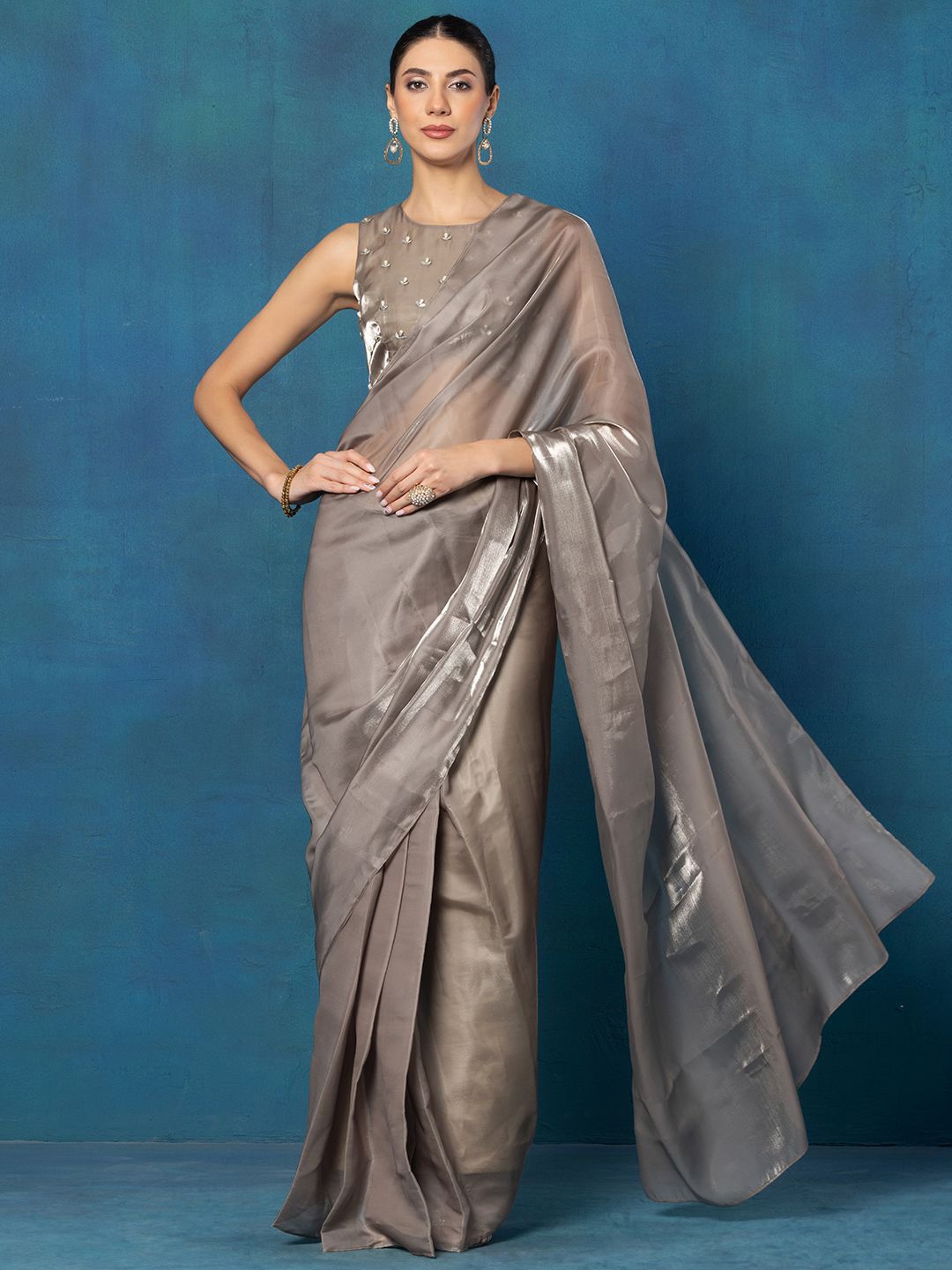 

Rang by Indya Organza Ready to Wear Saree, Grey