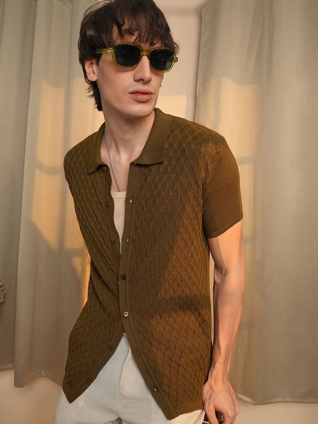 

Campus Sutra Men Comfort Textured Opaque Casual Shirt, Brown