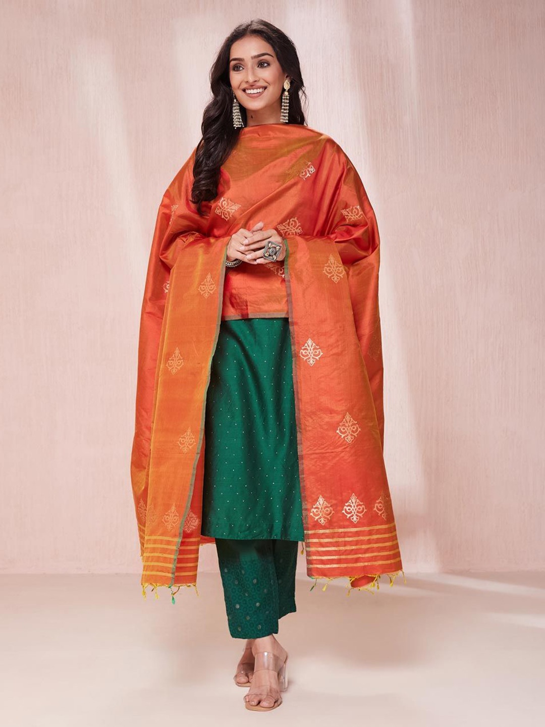 

Fabindia Ethnic Motifs Woven Design Banarasi Duppatta, Orange