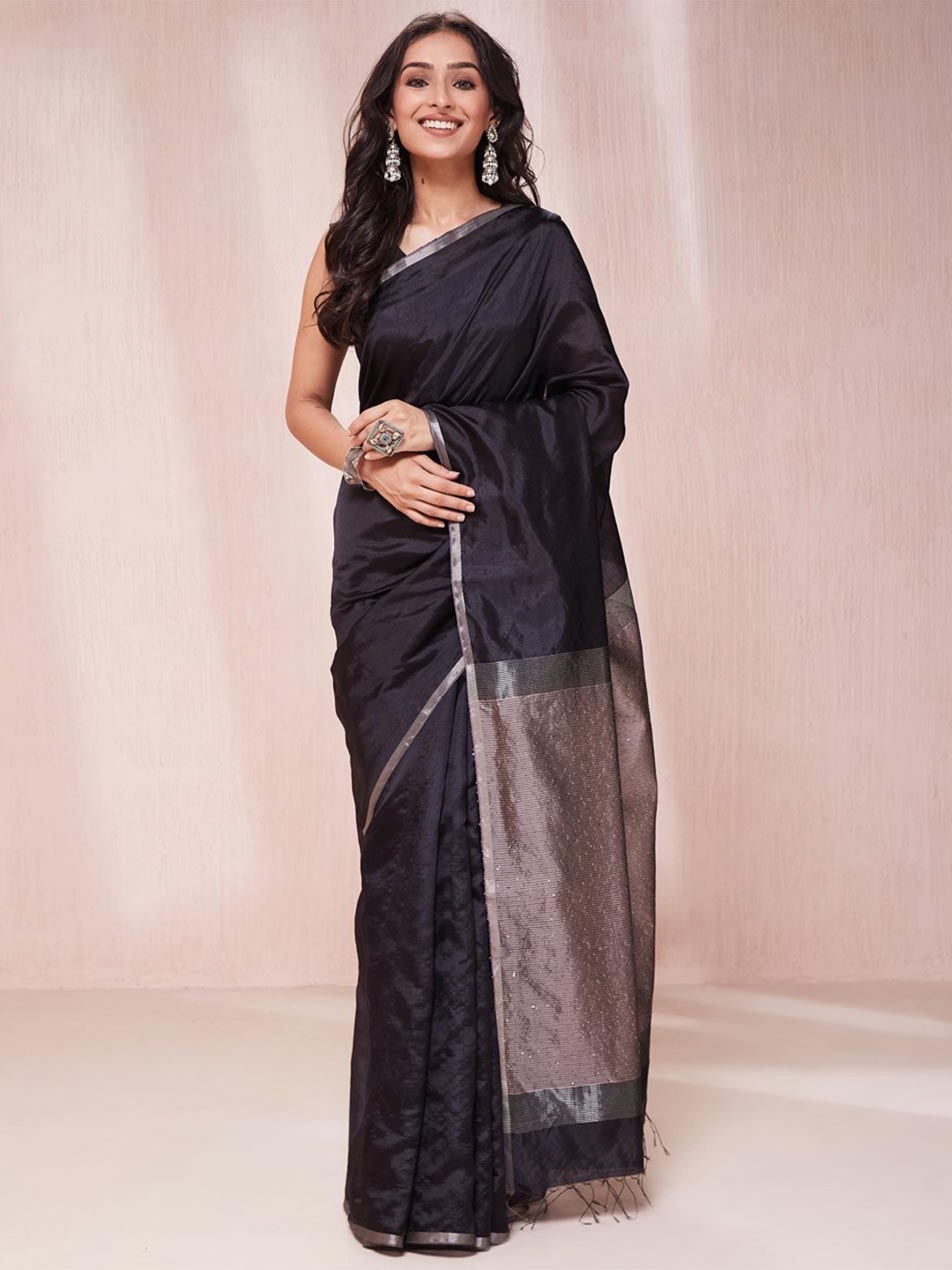 

Fabindia Zari Saree, Black