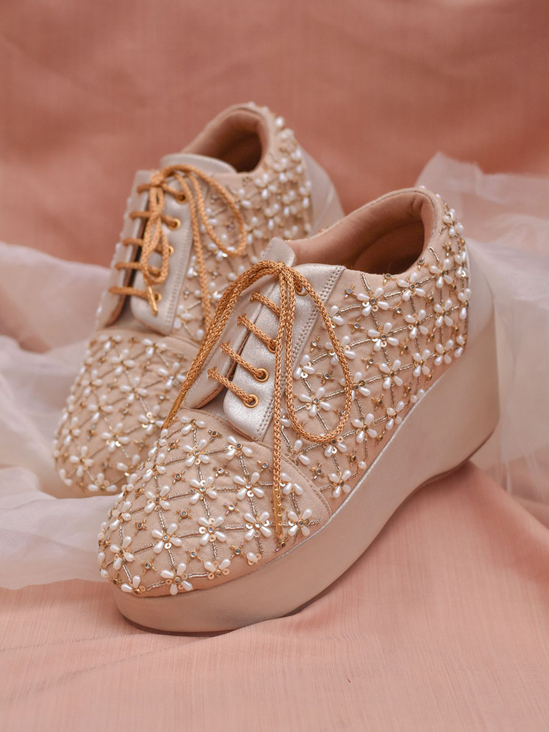 

Around Always Women Woven Design Sneakers, Gold