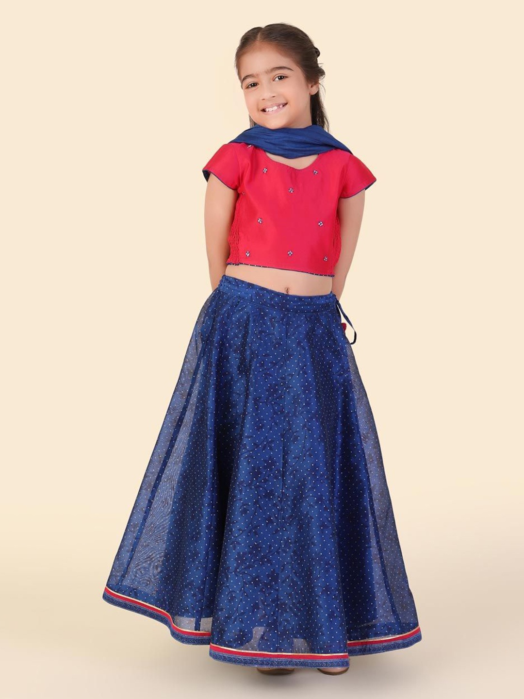 

Fabindia Girls Embroidered Ready to Wear Lehenga & Blouse With Dupatta, Blue