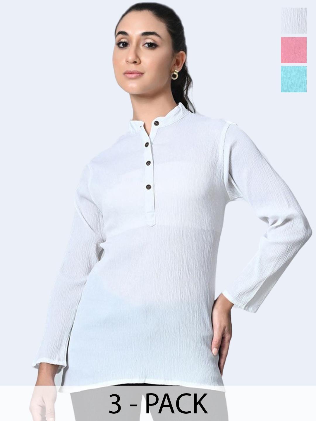 

BAESD Pack Of 3 Band Collar Tops, White