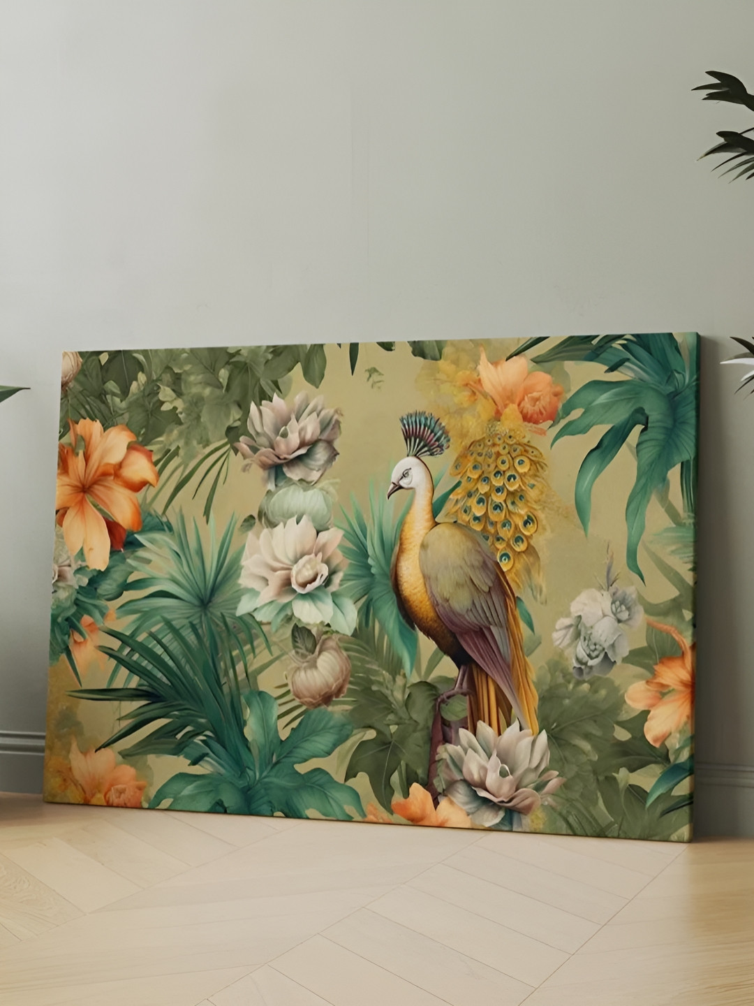 

CLAWCRAFTS Yellow and Green Wooden Floral Wall Painting