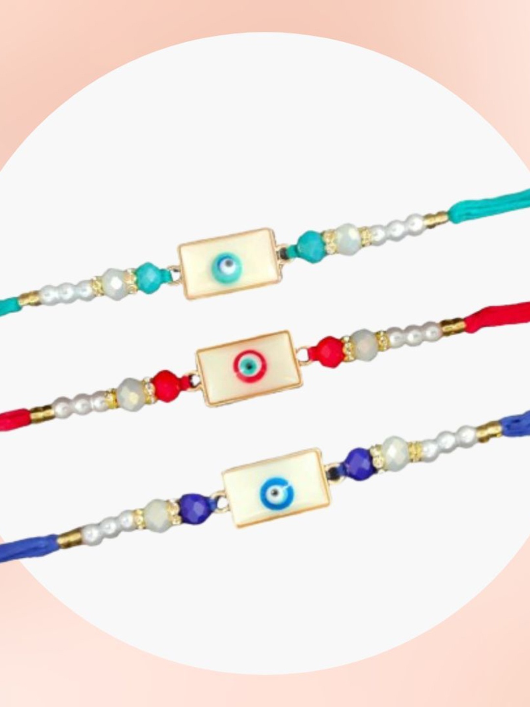 

PUFFSMART Set of 2 Evil Eyes Beaded Thread Rakhis, Gold