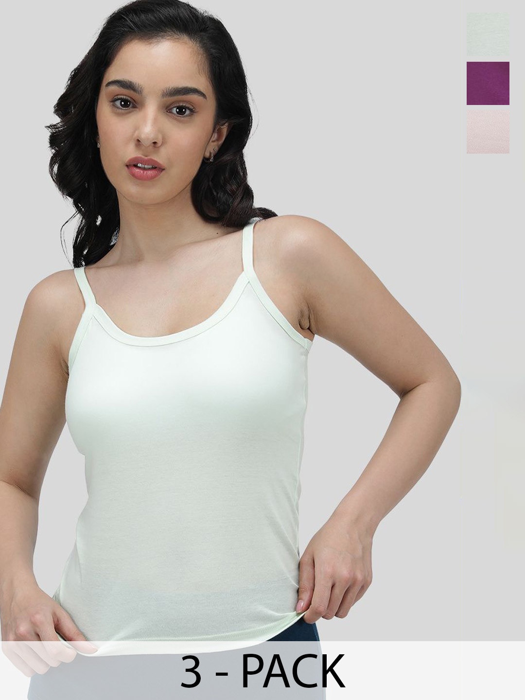 

AMUL COMFY Pack Of 3 Cotton Soft Light Weight Solid Women Camisole, Green