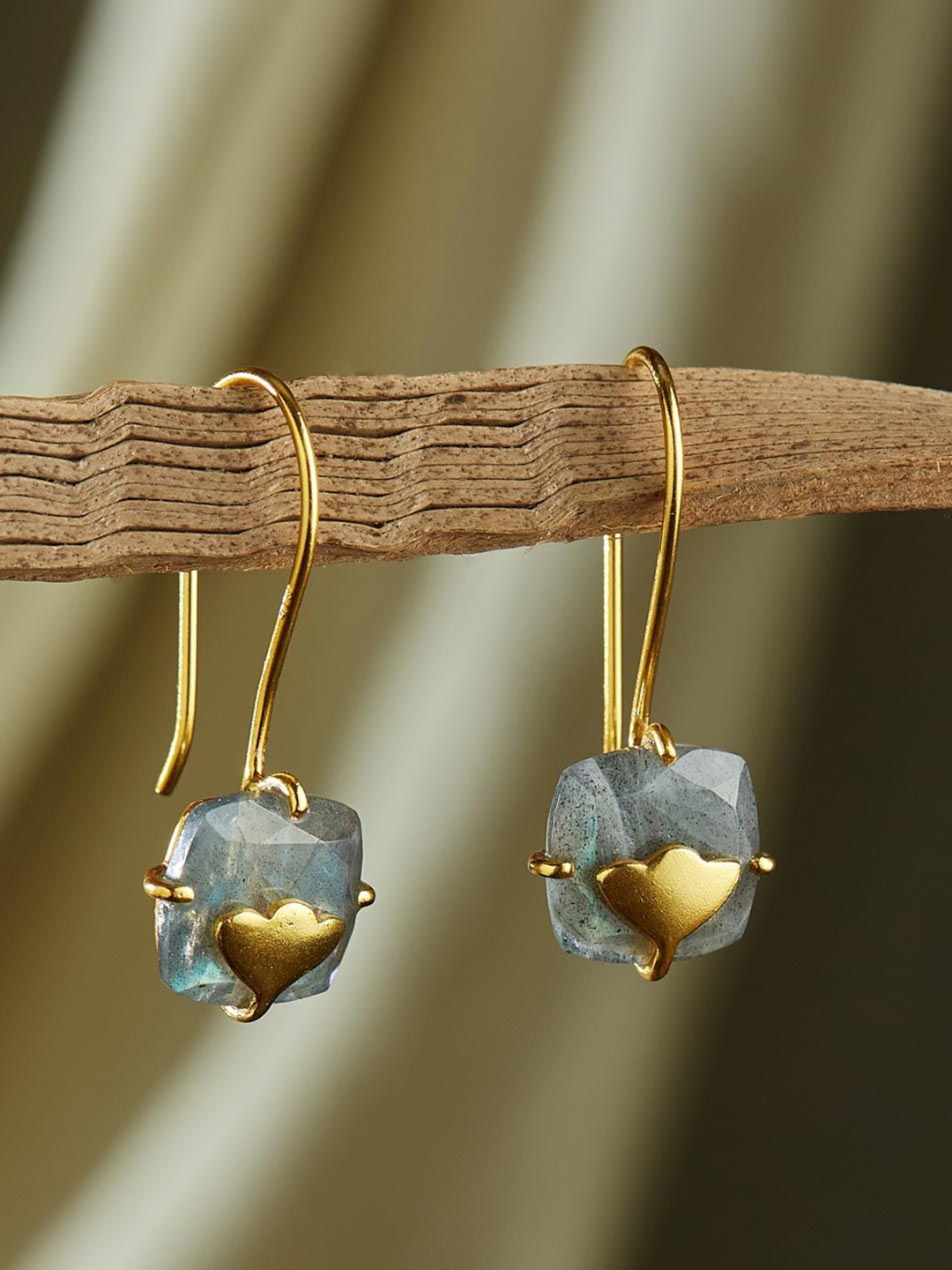 

Fabindia Stone Studded Silver Contemporary Drop Earrings, Gold