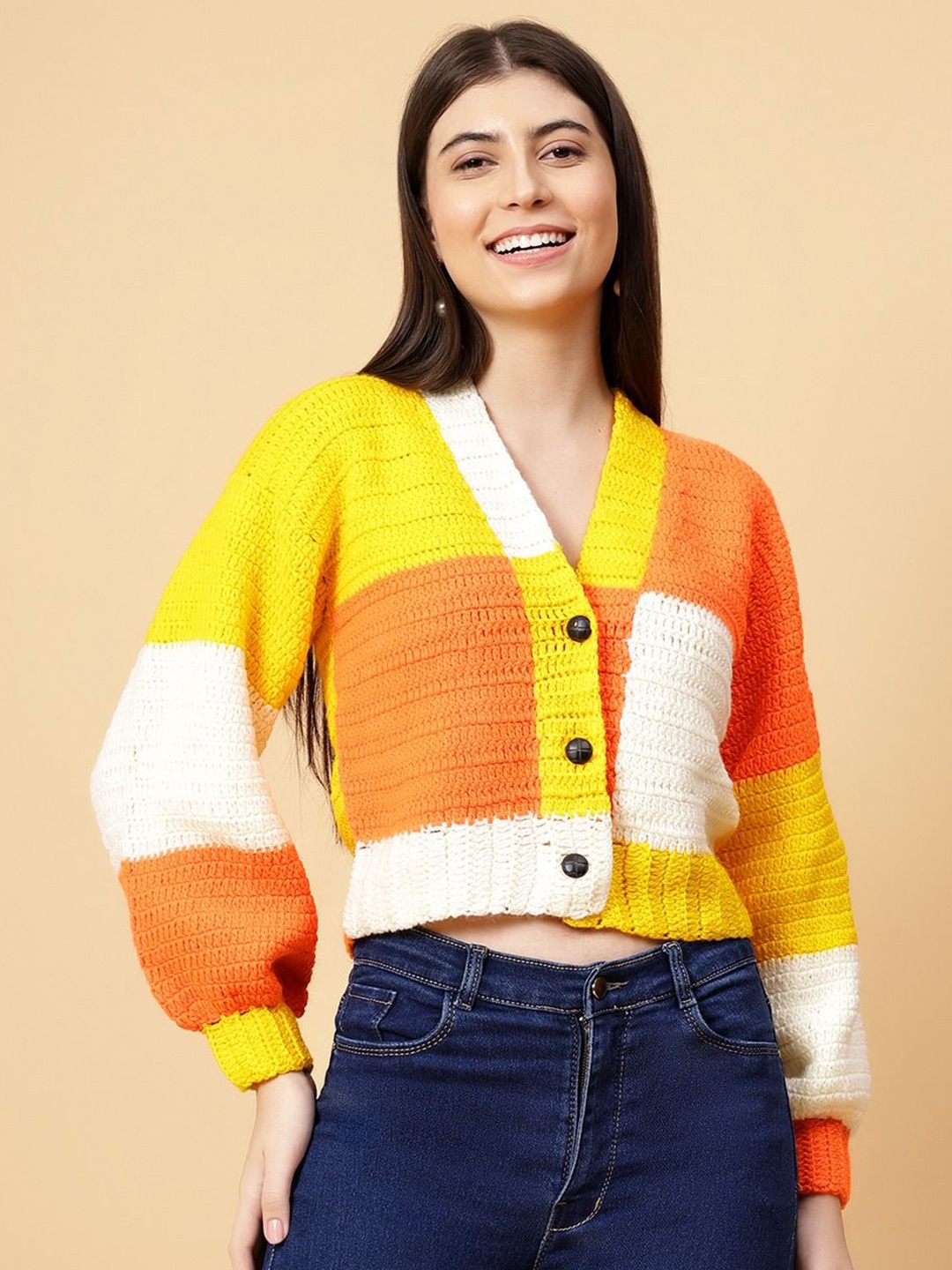 

Velvery Women Cardigan with Applique Detail, Orange