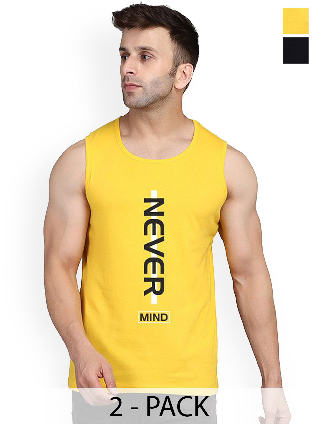 

SLOWLORIS Pack Of 2 Printed Gym Vests SL26 COMBO (LOUD BLACK) (NVR YELLOW)