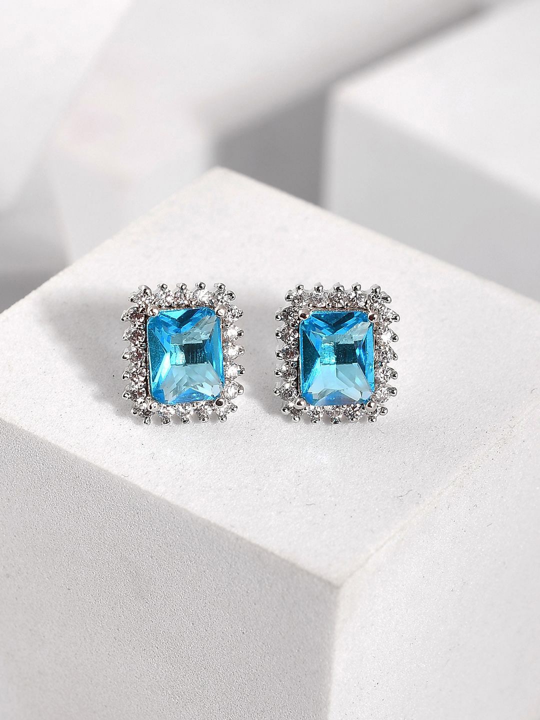 

Voylla Rhodium-Plated American Diamond Studs, Silver