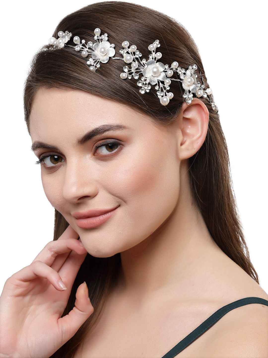 

VOGUE HAIR ACCESSORIES Women Beaded Tiara, Silver