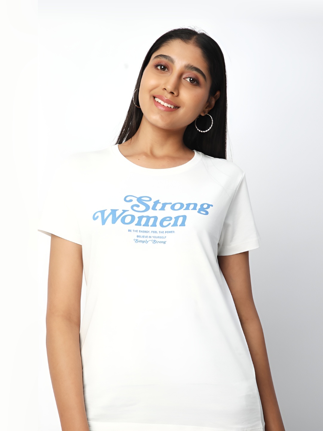 

R&B Women Typography Printed Round Neck Cotton T-shirt, White