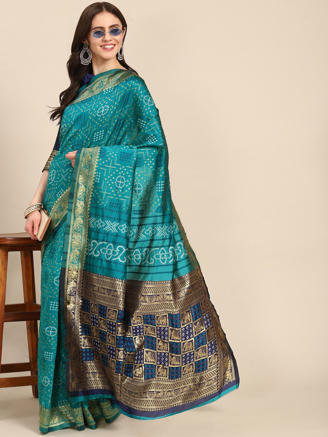 

KALINI Bandhani Zari Banarasi Saree, Blue