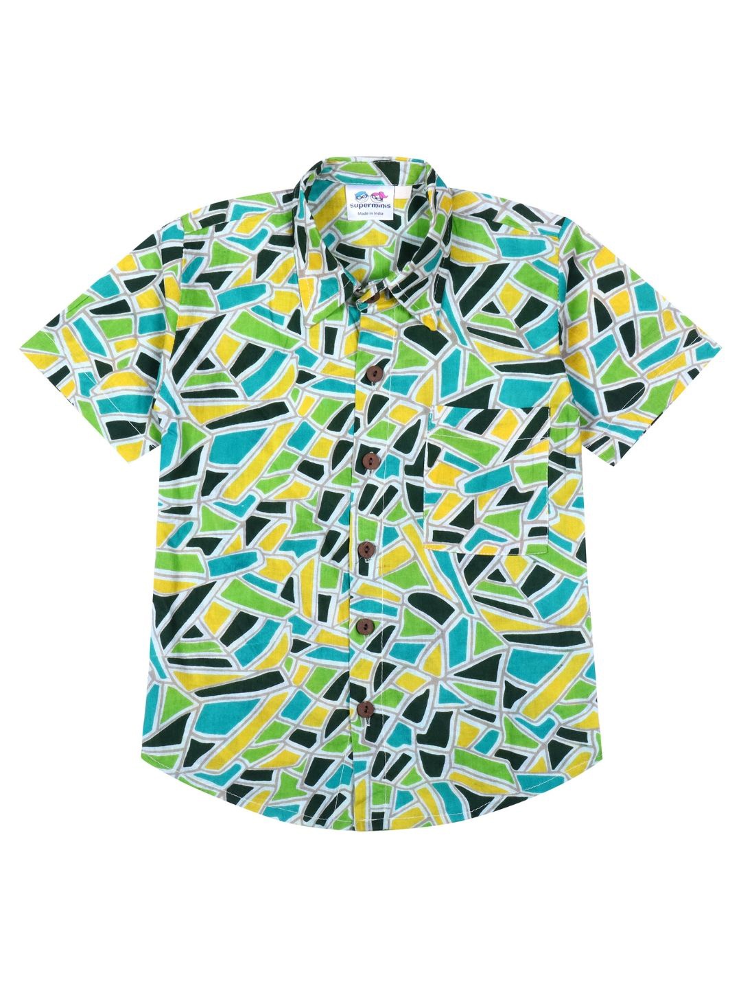 

Superminis Boys Modern Spread Collar Abstract Printed Cotton Casual Shirt, Green