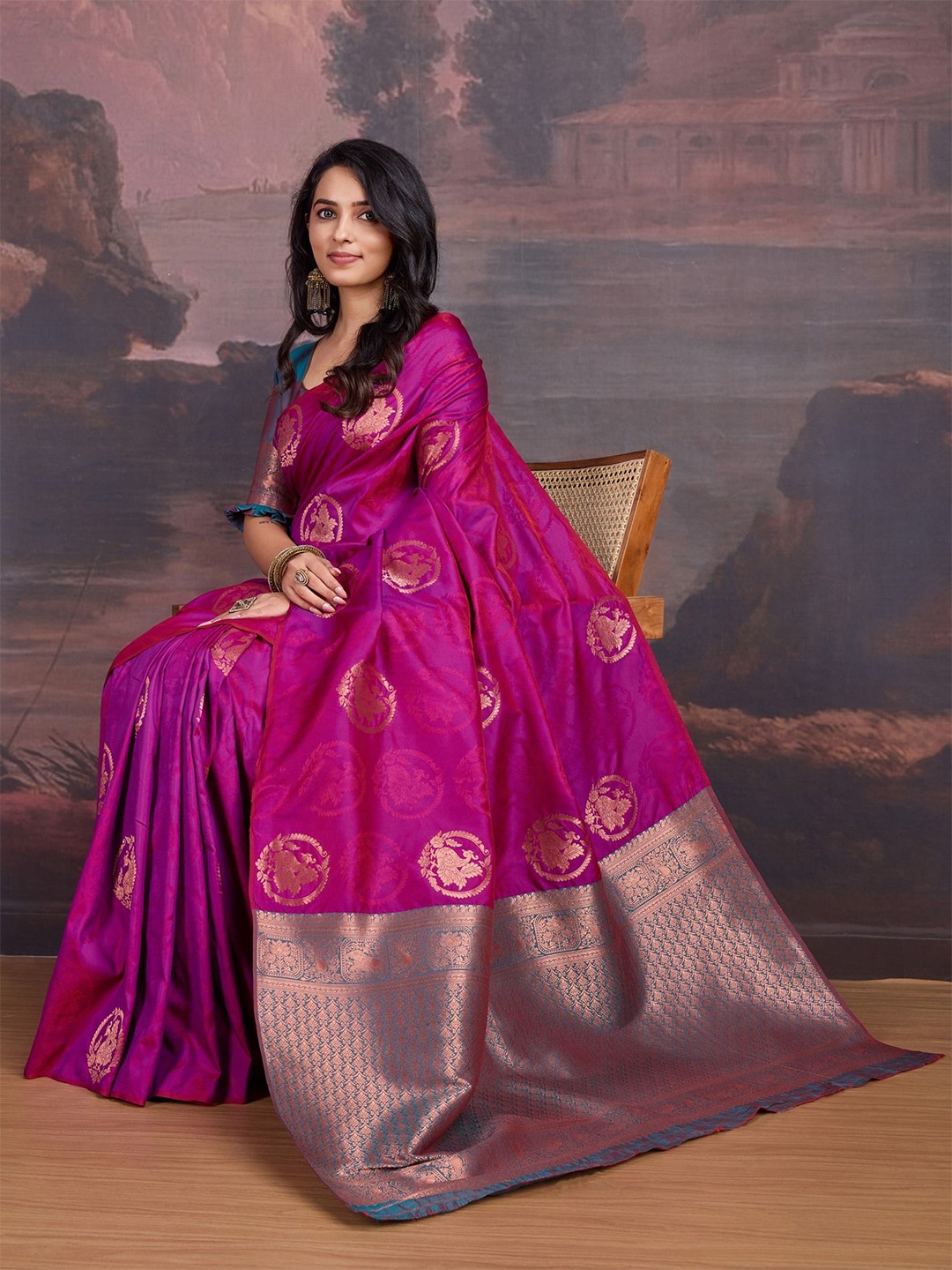 

House of Pataudi Woven Design Sarees, Pink
